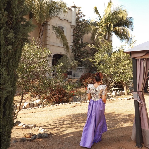 Vintage 80s embellished princess gown sz 6 appliqué handmade paisley bodice - Picture 4 of 4